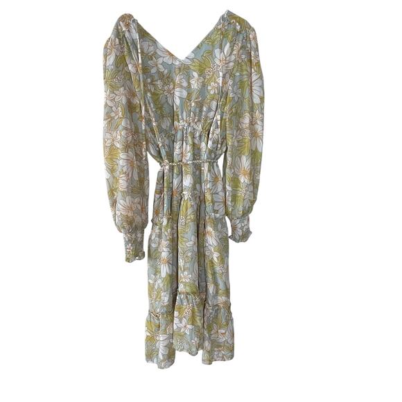 RACHEL PARCELL  FLORAL PRINT LONG SLEEVE CHIFFON MIDI DRESS SIZE M - Picture 2 of 11